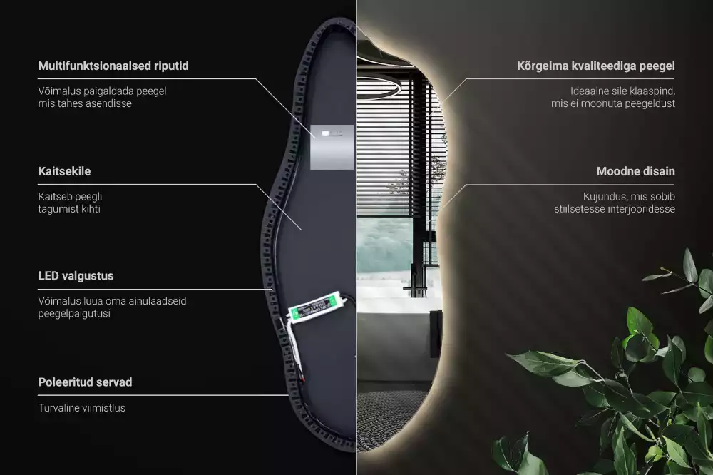 Oglindă organică suspendată cu iluminare LED