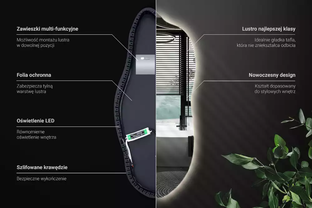 Oglindă organică suspendată cu iluminare LED