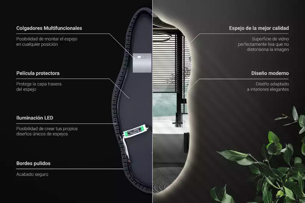 Oglindă organică suspendată cu iluminare LED