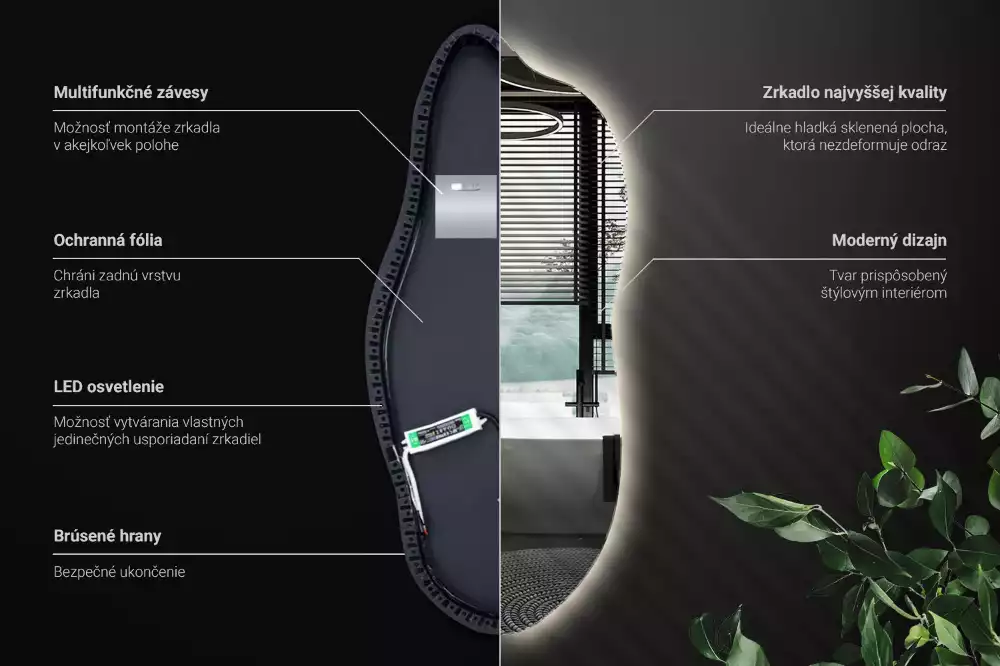 Oglindă organică suspendată cu iluminare LED