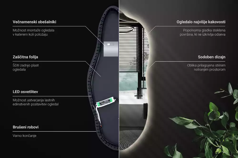Oglindă organică suspendată cu iluminare LED