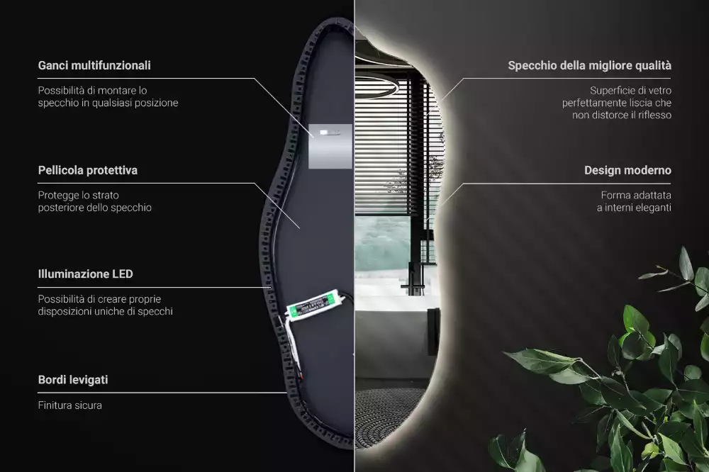 Oglindă organică suspendată cu iluminare LED