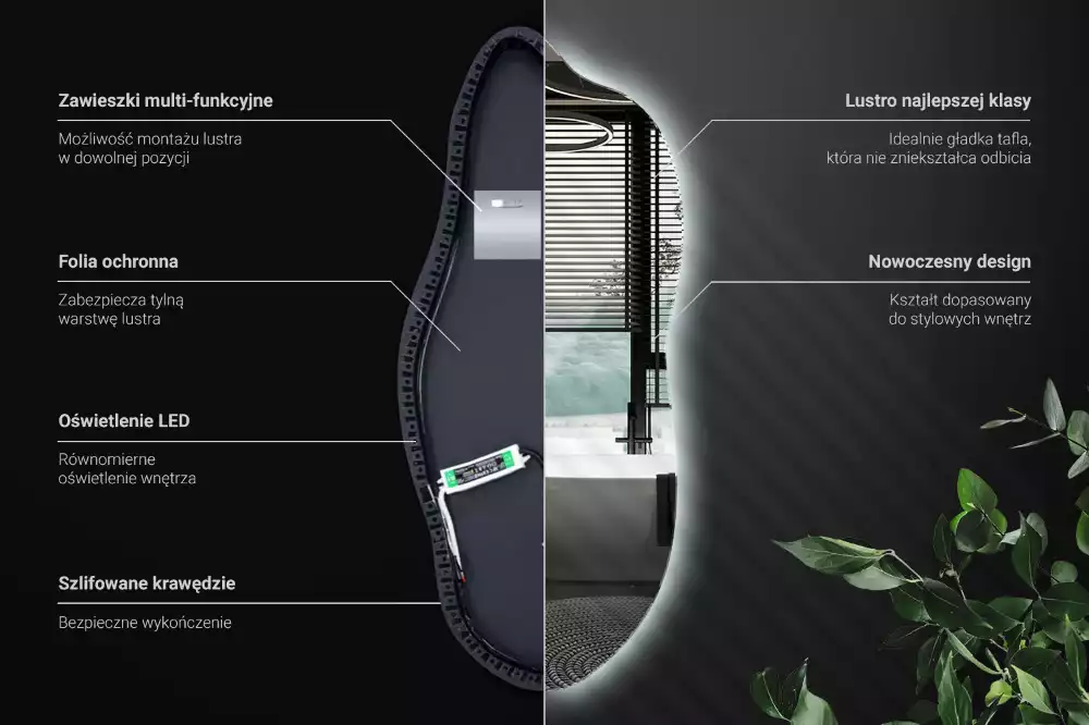 Oglindă organică suspendată cu iluminare LED