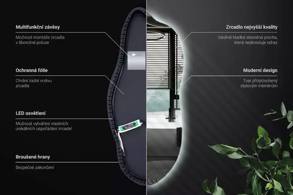 Oglindă organică suspendată cu iluminare LED