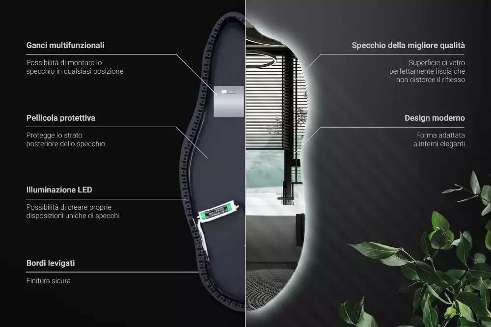 Oglindă organică suspendată cu iluminare LED