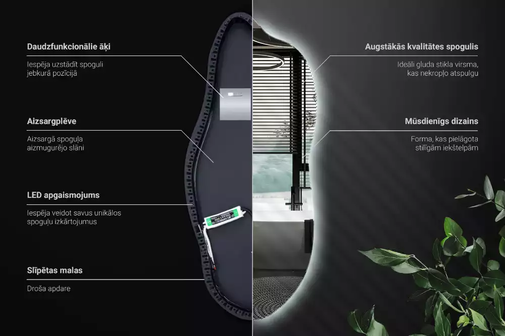 Oglindă organică suspendată cu iluminare LED