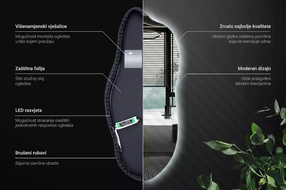 Oglindă organică suspendată cu iluminare LED