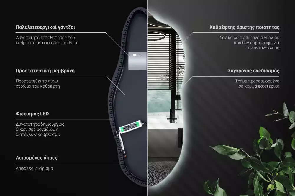 Oglindă organică suspendată cu iluminare LED