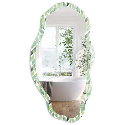 Oglindă decorativă neregulată cu imprimeu geometric verde