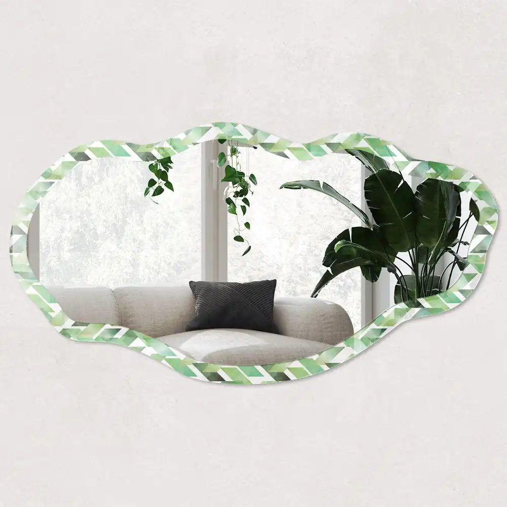 Oglindă decorativă neregulată cu imprimeu geometric verde