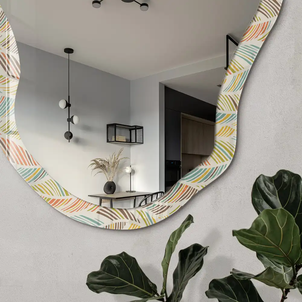 Oglindă cu ramă imprimată în formă neregulată cu model valuri colorate