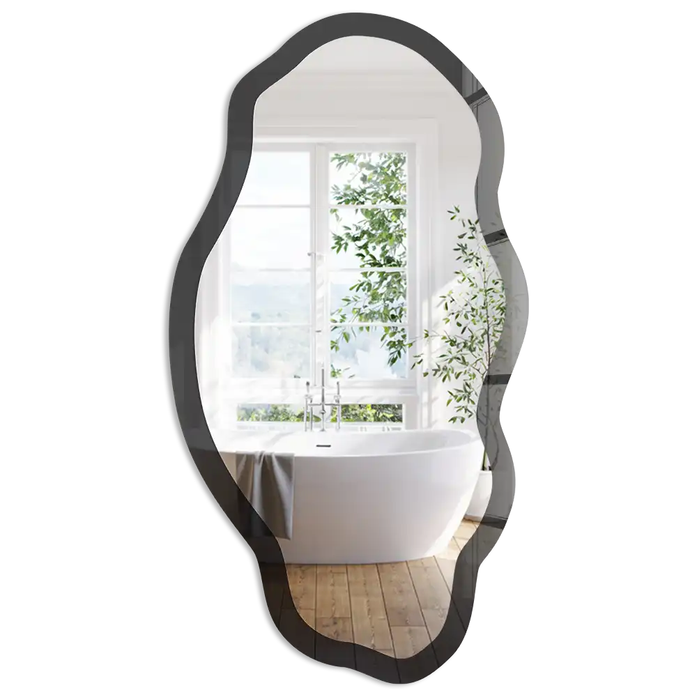 Oglindă decorativă cu formă neregulată și imprimeu negru