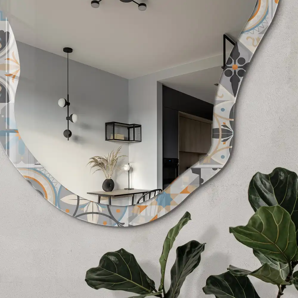 Oglindă neregulată cu model patchwork tip gresie