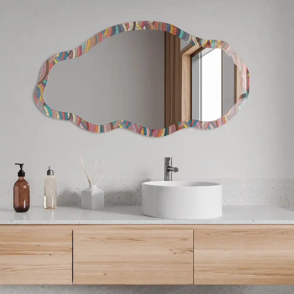 Oglindă decorativă neregulată cu imprimeu valuri curcubeu