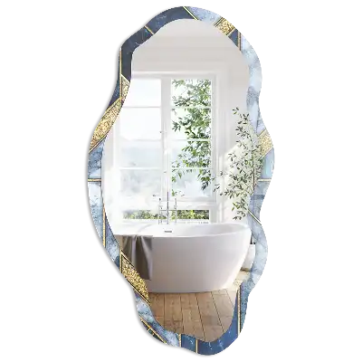 Oglindă decorativă cu formă neregulată și imprimeu mozaic albastru