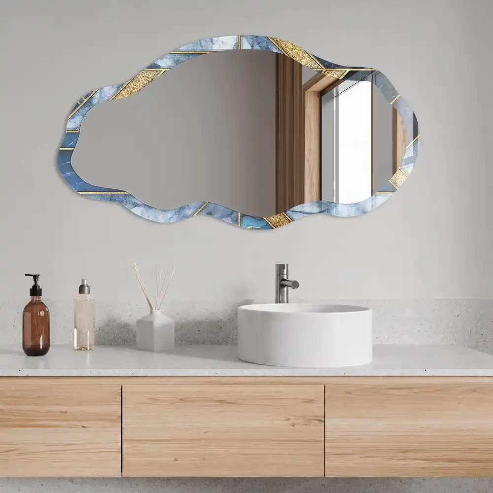 Oglindă decorativă cu formă neregulată și imprimeu mozaic albastru