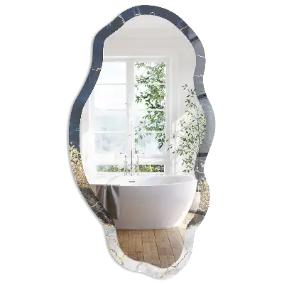 Oglindă decorativă neregulată cu imprimeu marmură albastru închis