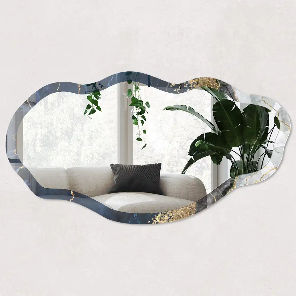 Oglindă decorativă neregulată cu imprimeu marmură albastru închis