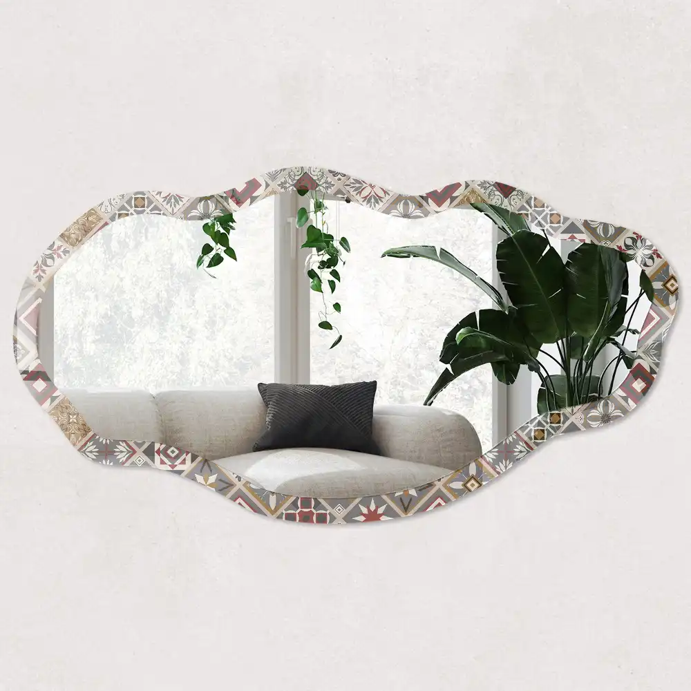 Oglindă decorativă cu formă neregulată și imprimeu mozaic