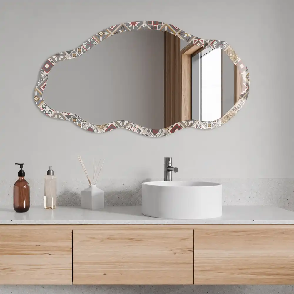 Oglindă decorativă cu formă neregulată și imprimeu mozaic