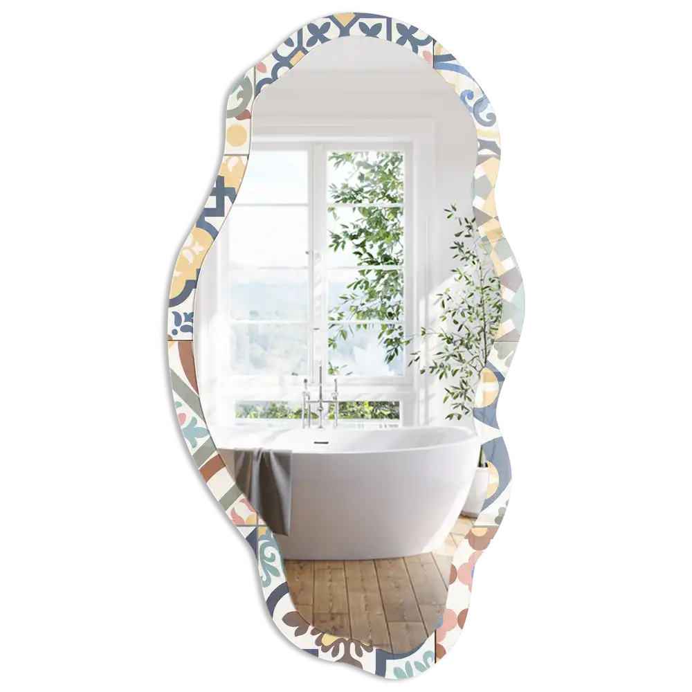 Oglindă decorativă cu formă neregulată și model mozaic