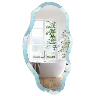 Oglindă decorativă neregulată cu imprimeu în zig-zag turcoaz