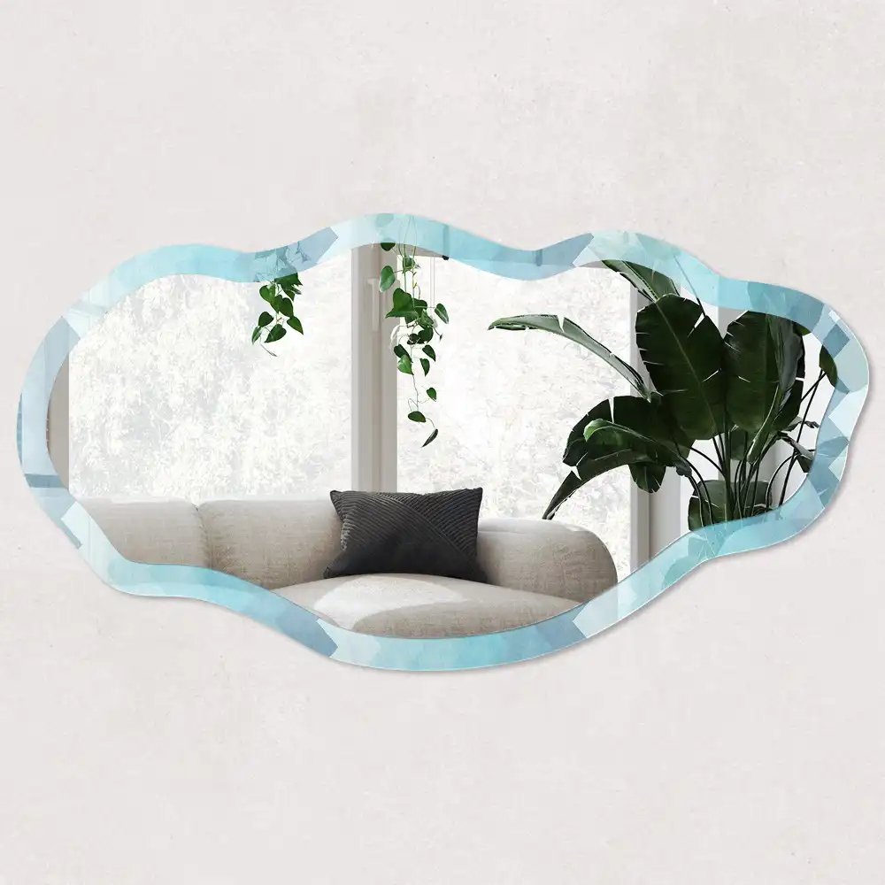 Oglindă decorativă neregulată cu imprimeu în zig-zag turcoaz