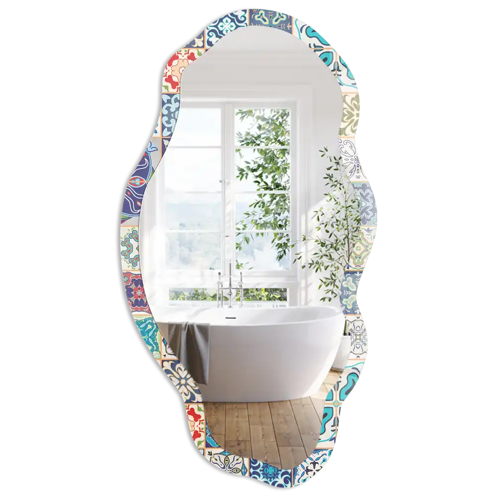 Oglindă decorativă neregulată cu imprimeu de plăci ceramice colorate