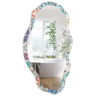 Oglindă decorativă neregulată cu imprimeu de plăci ceramice colorate