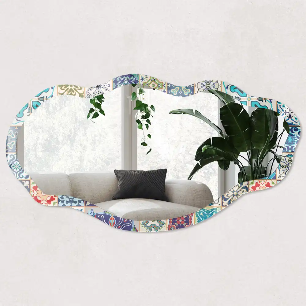 Oglindă decorativă neregulată cu imprimeu de plăci ceramice colorate