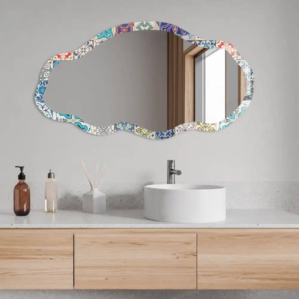 Oglindă decorativă neregulată cu imprimeu de plăci ceramice colorate