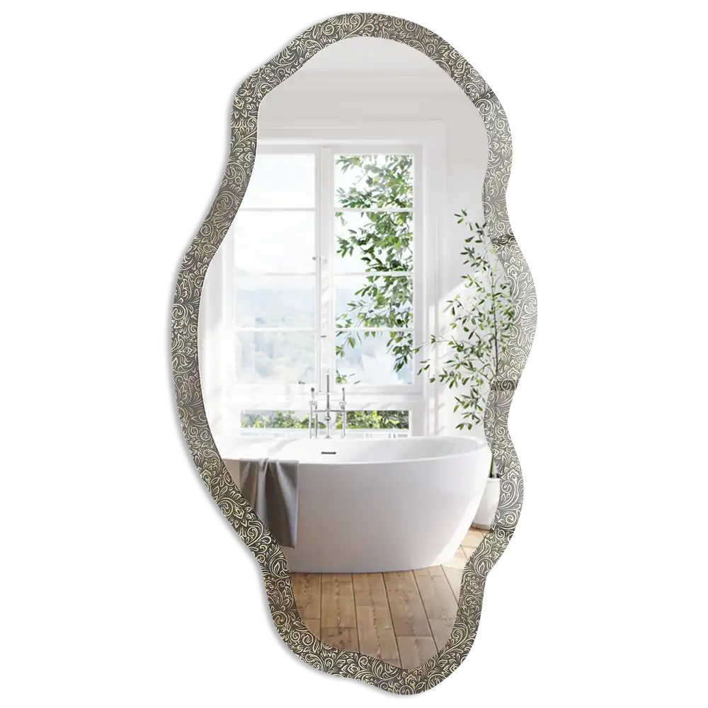 Oglindă decorativă cu formă neregulată și model floral