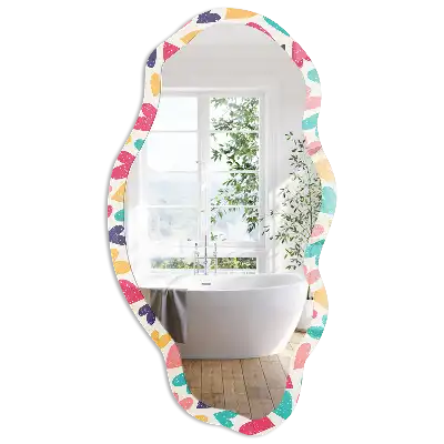 Oglindă cu ramă imprimată în formă neregulată cu model inimi colorate