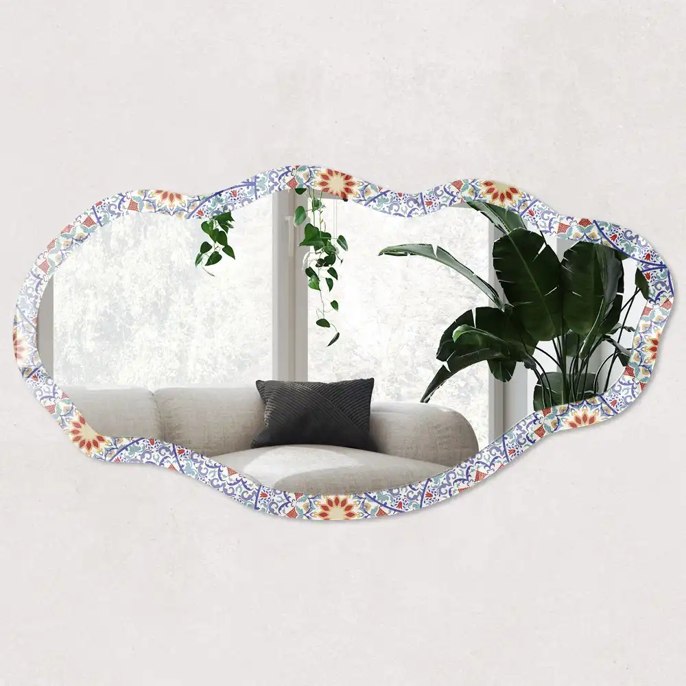 Oglindă decorativă neregulată cu imprimeu mandale orientale