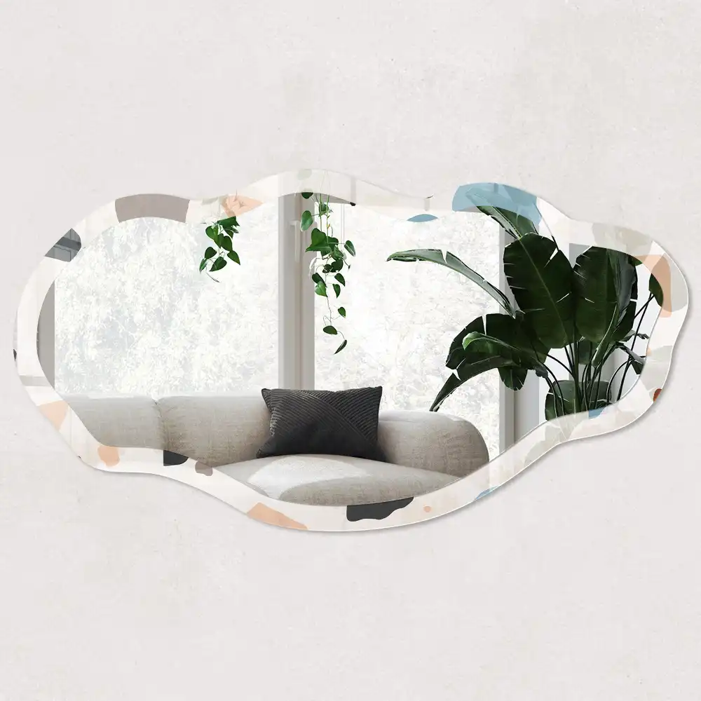 Oglindă cu ramă imprimată în formă neregulată model Terrazzo artistic