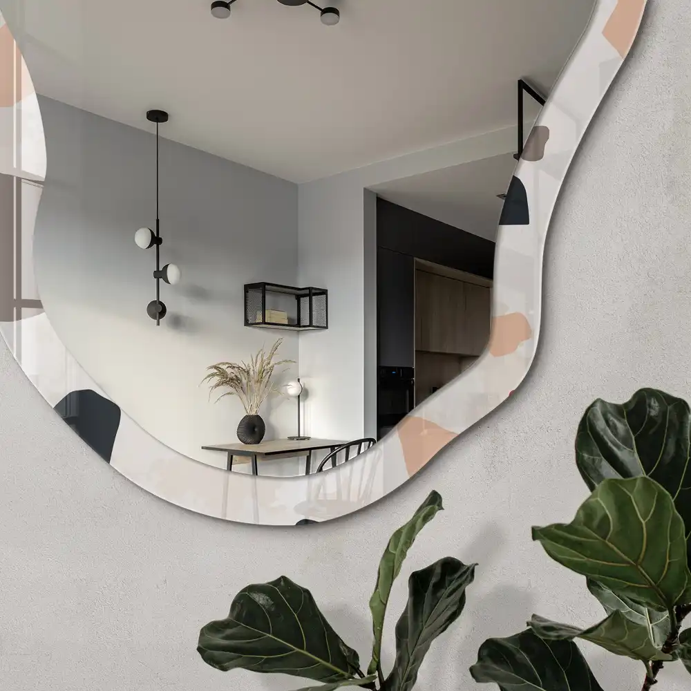 Oglindă cu ramă imprimată în formă neregulată model Terrazzo artistic