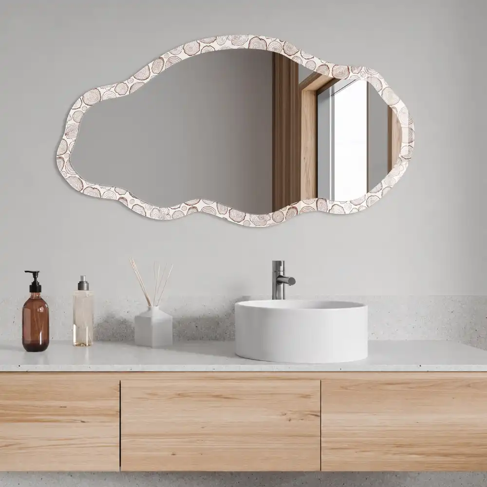Oglindă decorativă neregulată cu imprimeu inele anuale