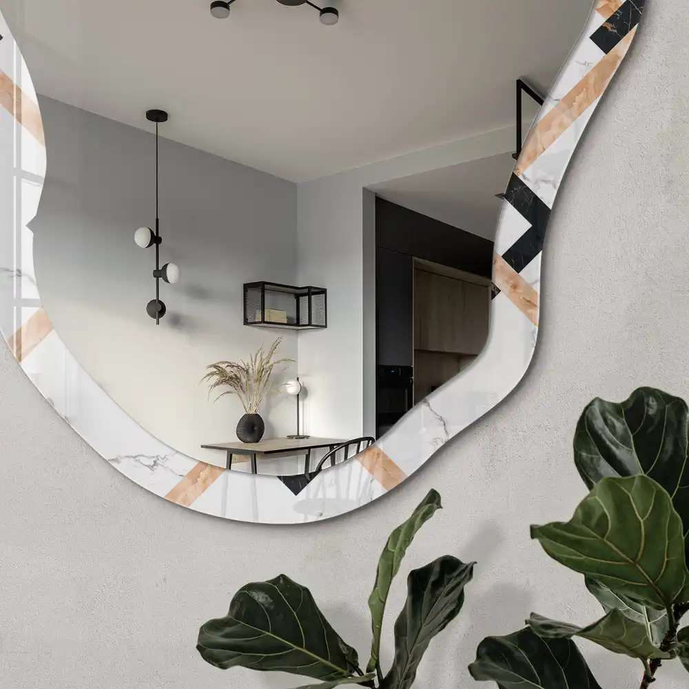 Oglindă cu ramă imprimată și formă neregulată Geometria Elegancia