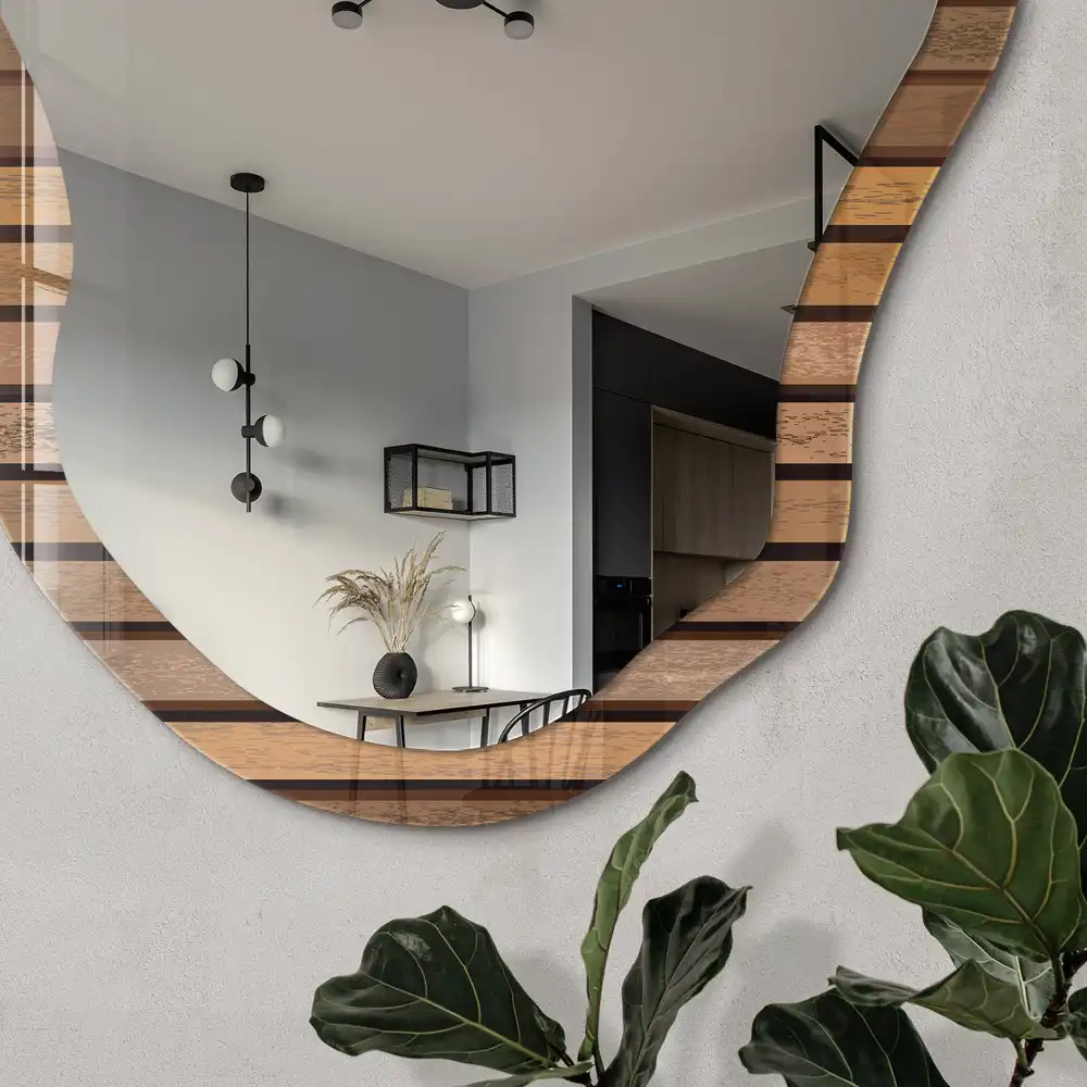 Oglindă decorativă cu formă neregulată și imprimeu Meleg Vonalak