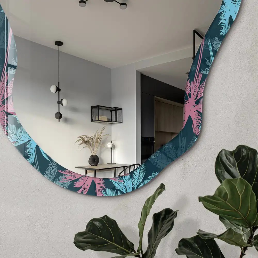 Oglindă neregulată cu imprimeu tropical cu palmieri