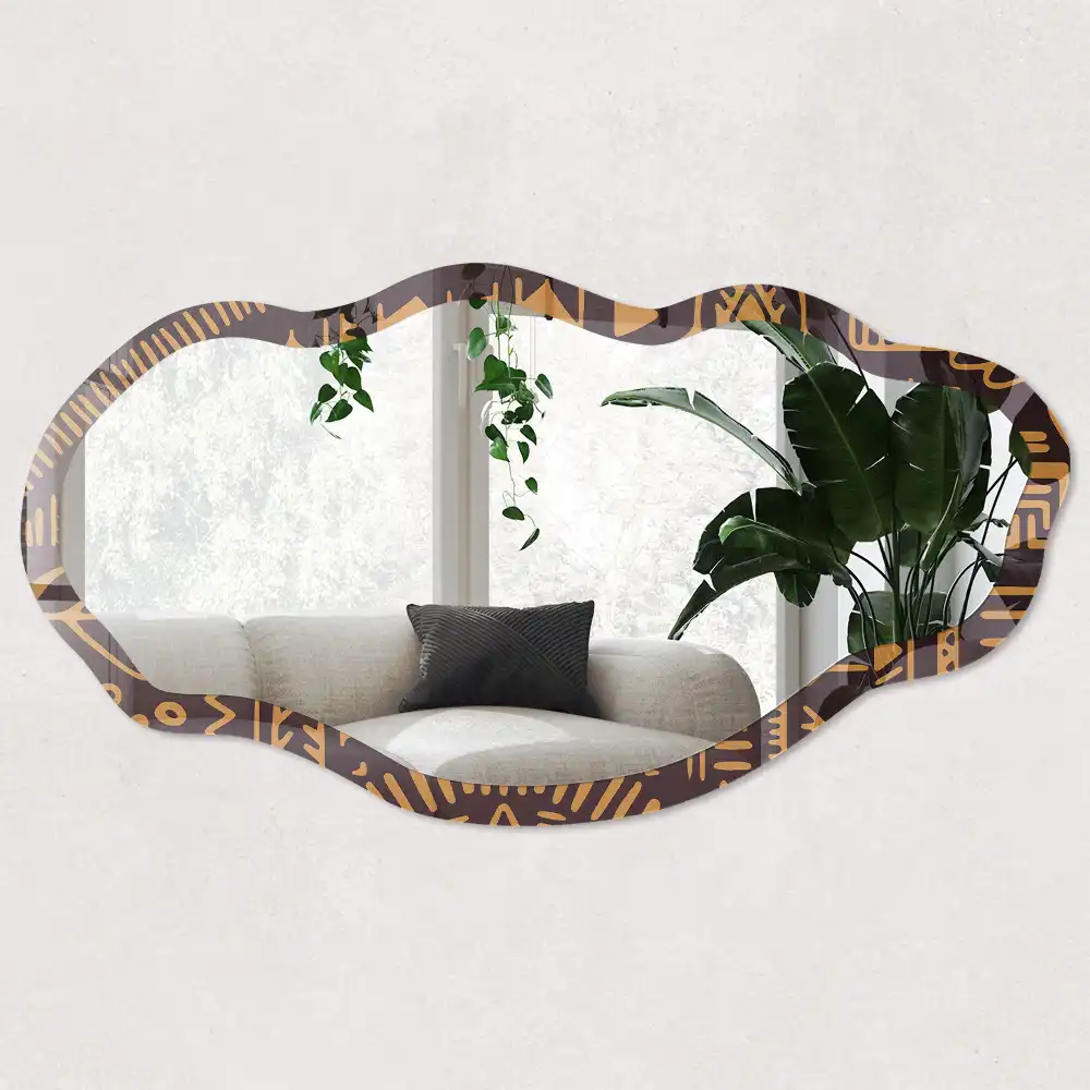 Oglindă decorativă cu formă neregulată și model etnic