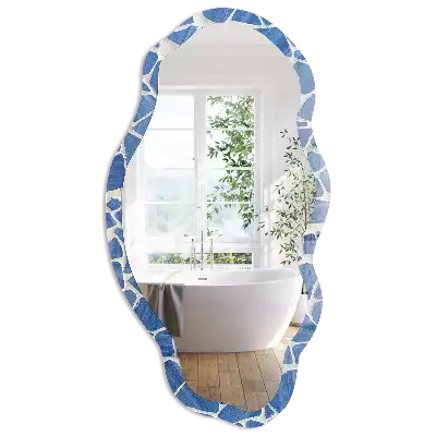 Oglindă decorativă neregulată cu imprimeu mozaic albastru