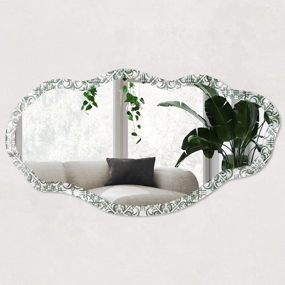 Oglindă neregulată cu imprimeu decorativ verde