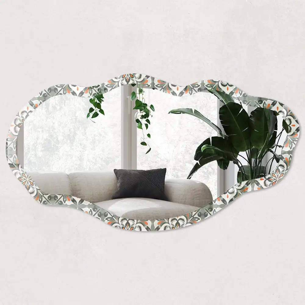 Oglindă decorativă cu formă neregulată și model floral