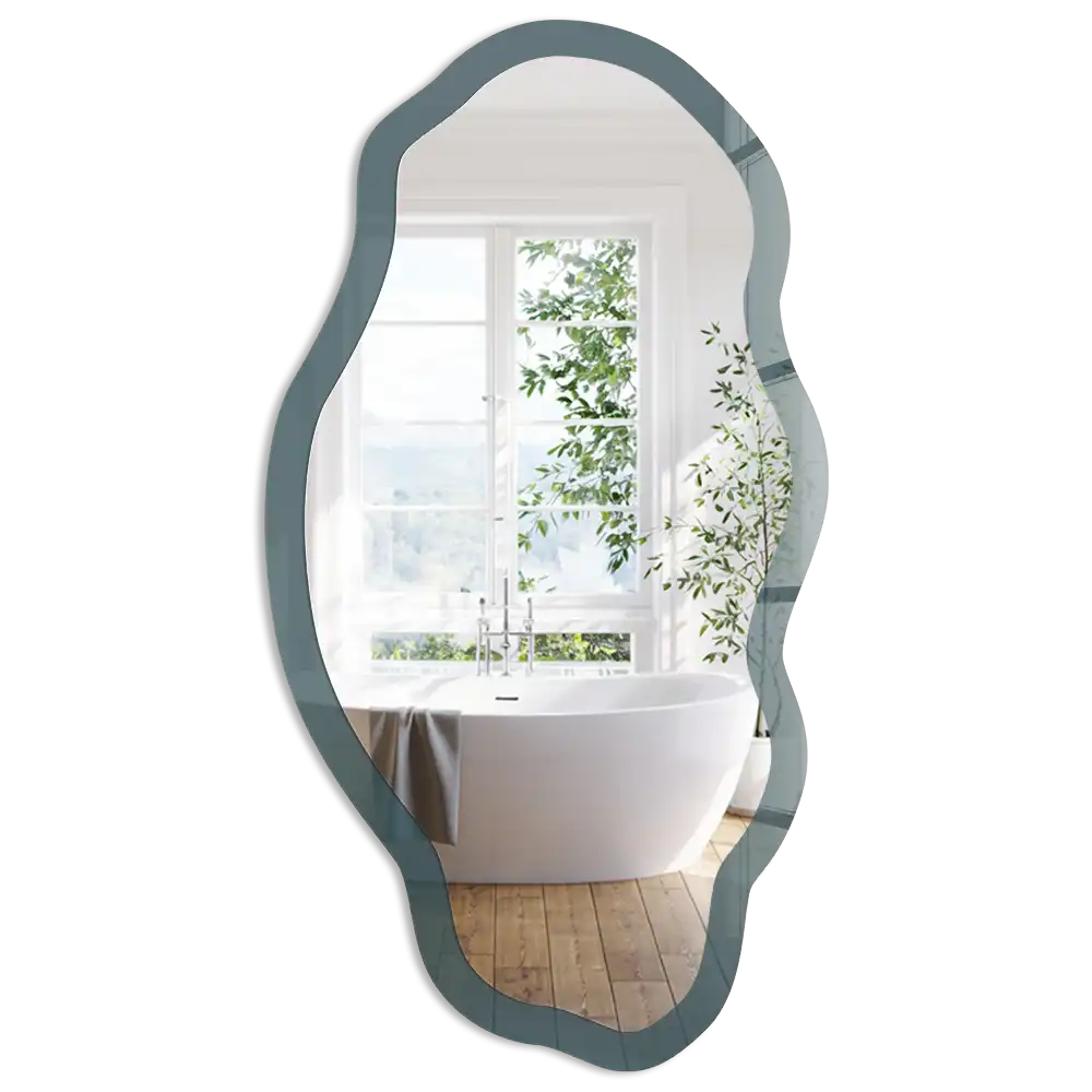 Oglindă decorativă cu formă neregulată și imprimeu turcoaz