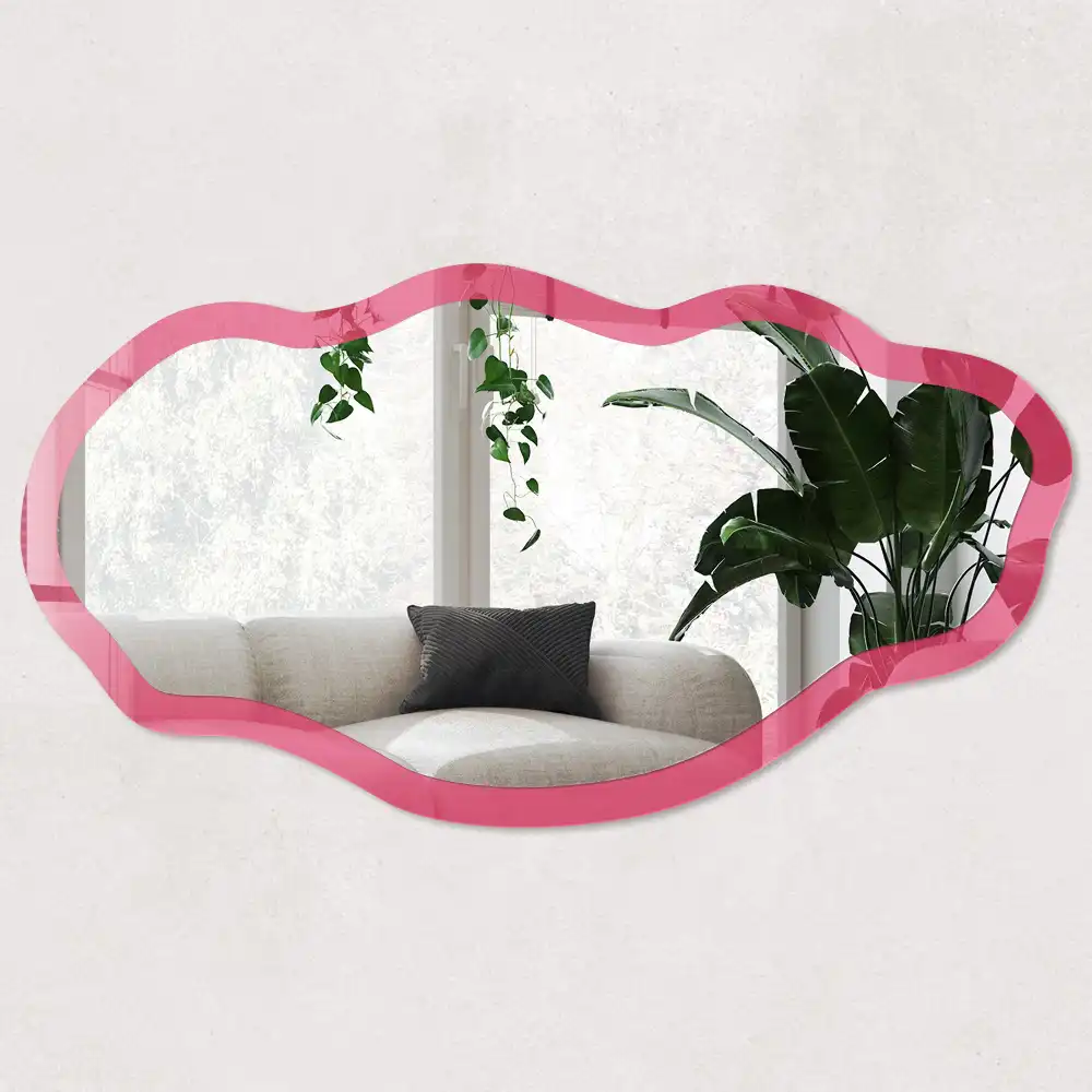 Oglindă decorativă neregulată cu imprimeu roz intens