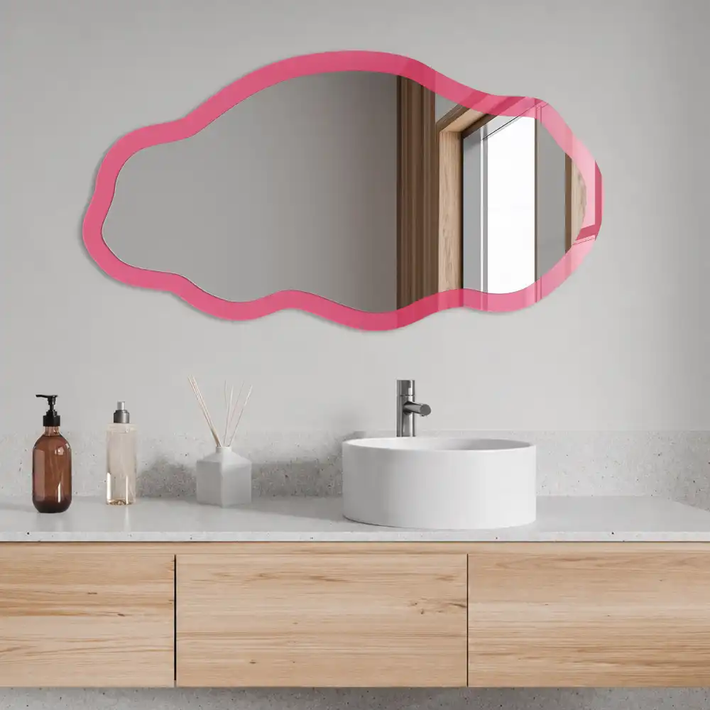 Oglindă decorativă neregulată cu imprimeu roz intens