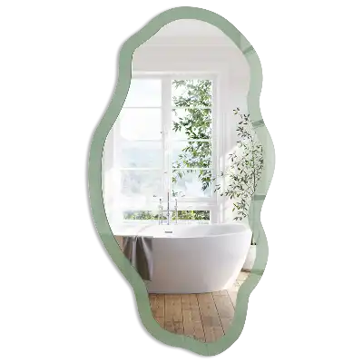Oglindă decorativă cu formă neregulată și imprimeu verde discret