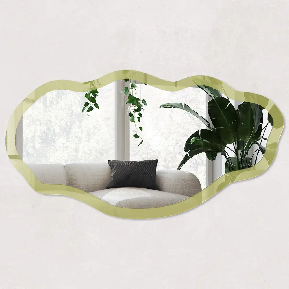 Oglindă decorativă neregulată cu imprimeu vintage verde