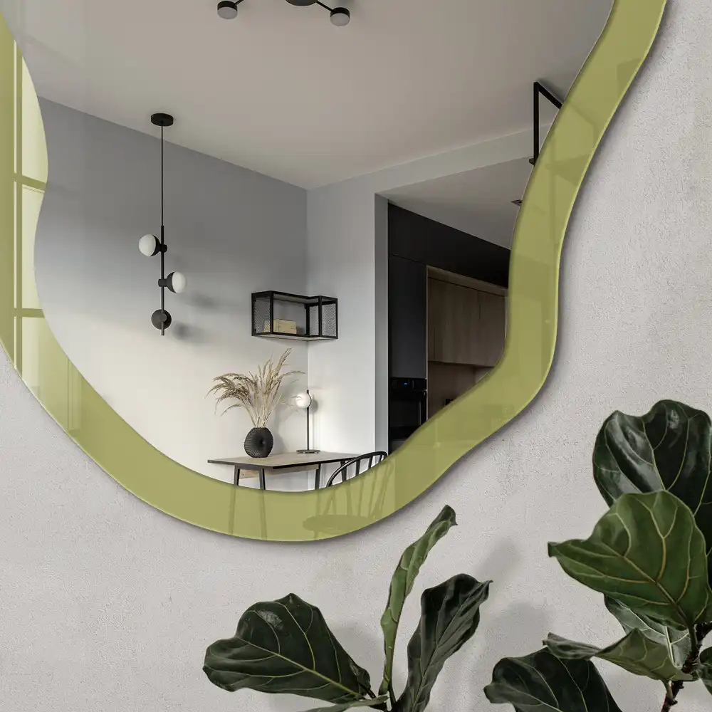 Oglindă decorativă neregulată cu imprimeu vintage verde